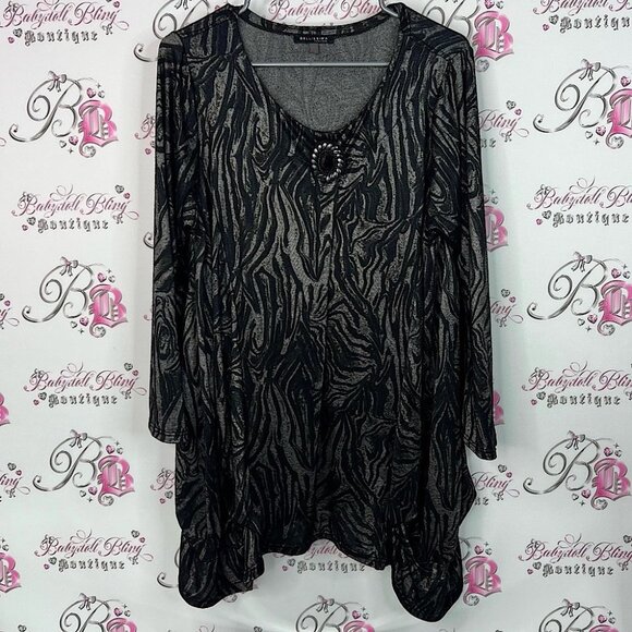 Bellissima fashion jewels beaded Chic Black Zebra Pattern Women's Blouse - Picture 1 of 6